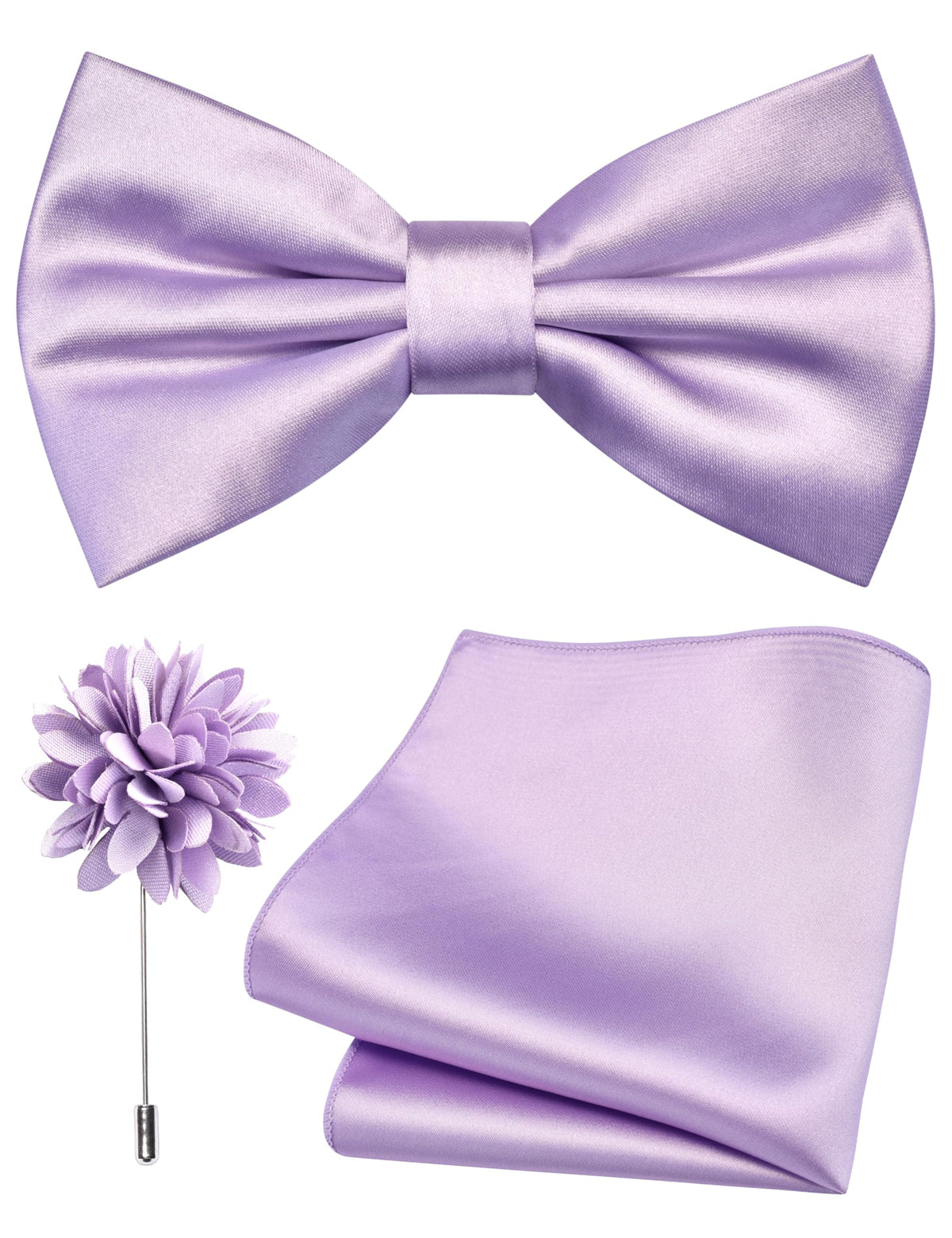 Branduce Solid Color Pre-tied Bow Tie and Pocket Square Lapel Pin Set for Men