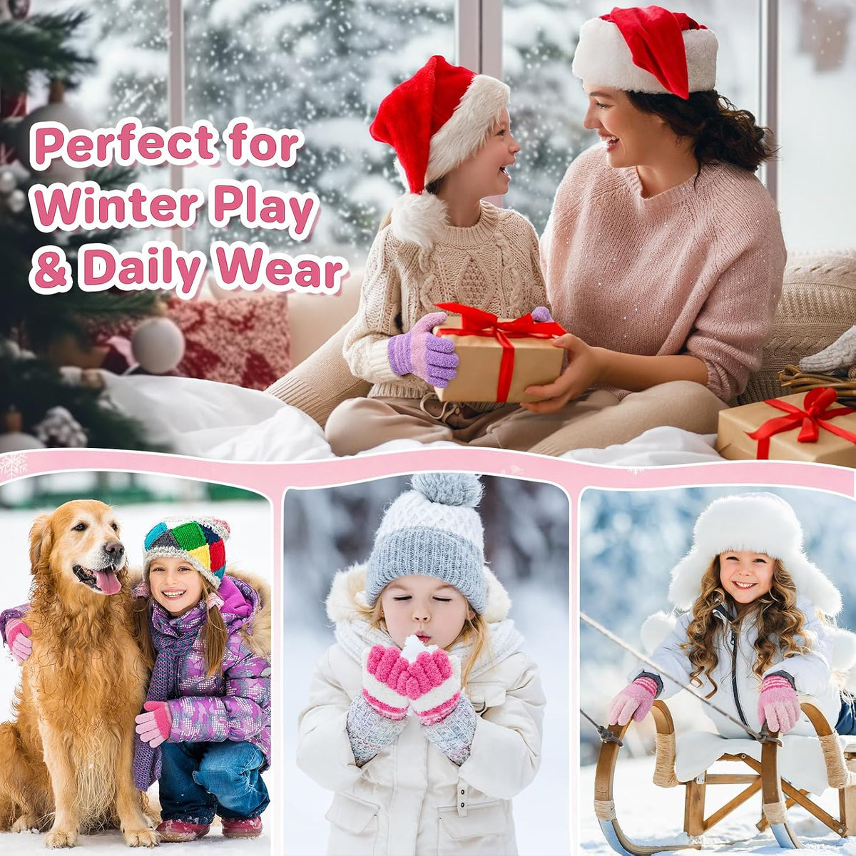 Clothclose 4 Pairs Kids Gloves, Warm Stretchy Winter Gloves for Boys Girls