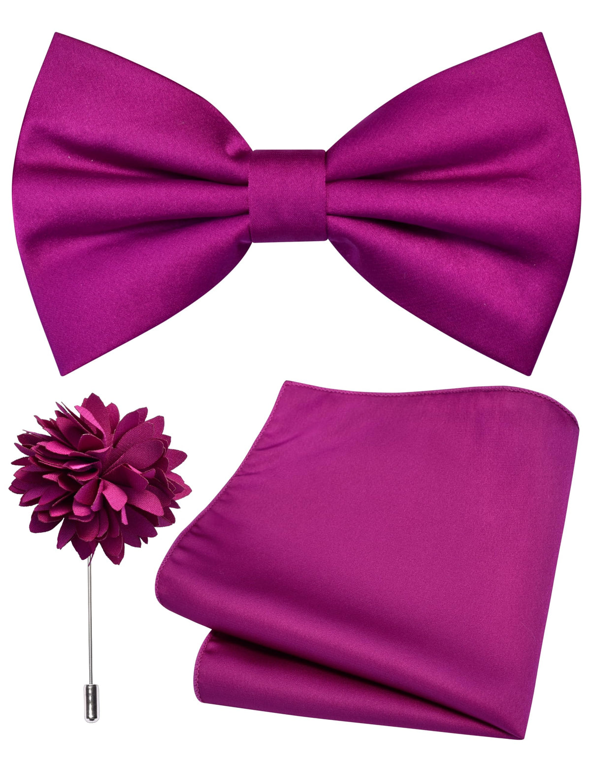 Branduce Solid Color Pre-tied Bow Tie and Pocket Square Lapel Pin Set for Men