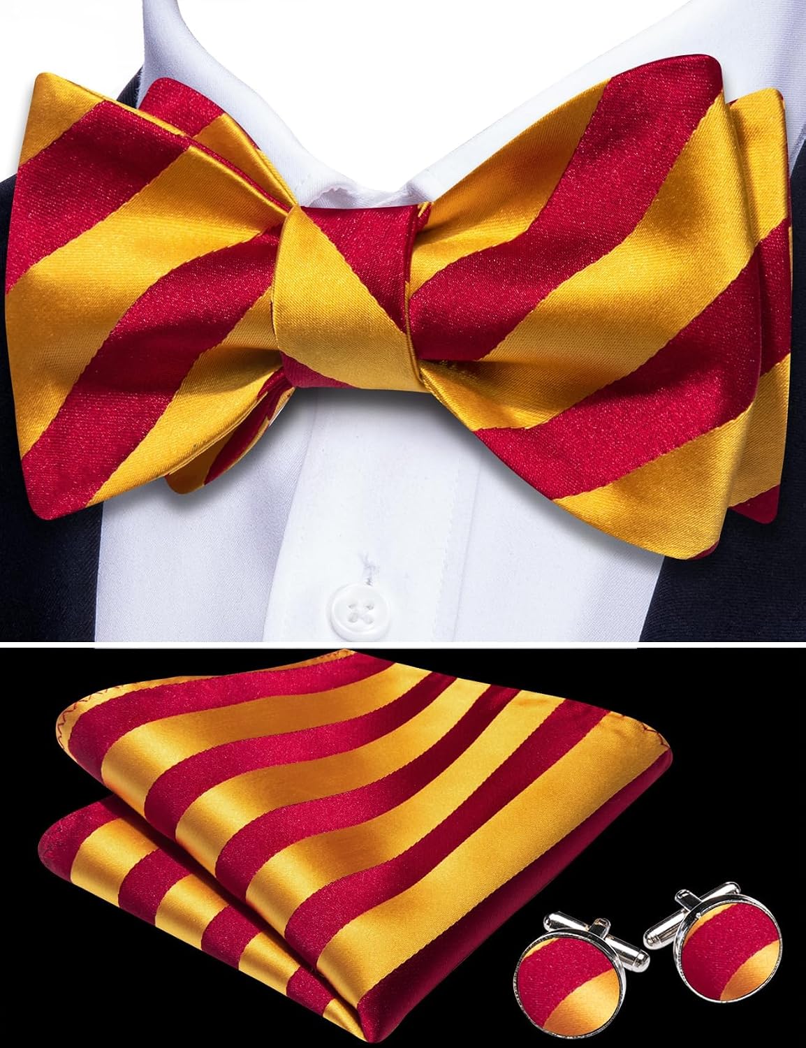 YOHOWA Bow Ties for Men Paisley Self Tie Bowtie Pocket Square Cufflinks Set
