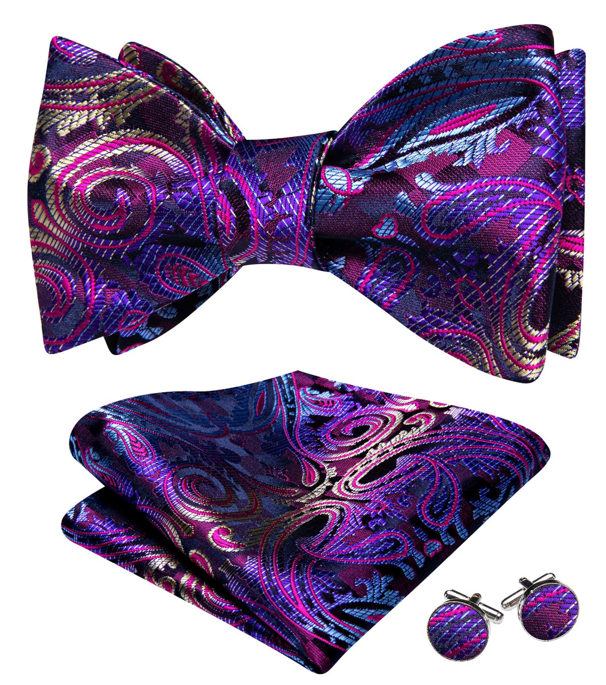 YOHOWA Bow Ties for Men Paisley Self Tie Bowtie Pocket Square Cufflinks Set
