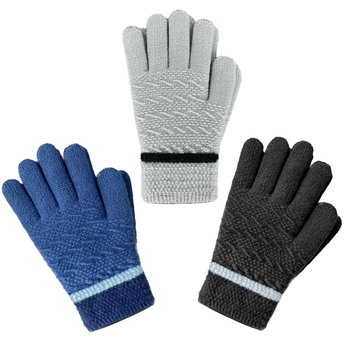 Evridwear Boys Girls Magic Stretch Gripper Gloves 3 Pair Pack Assortment, Kids One Size Winter Warm Gloves Children