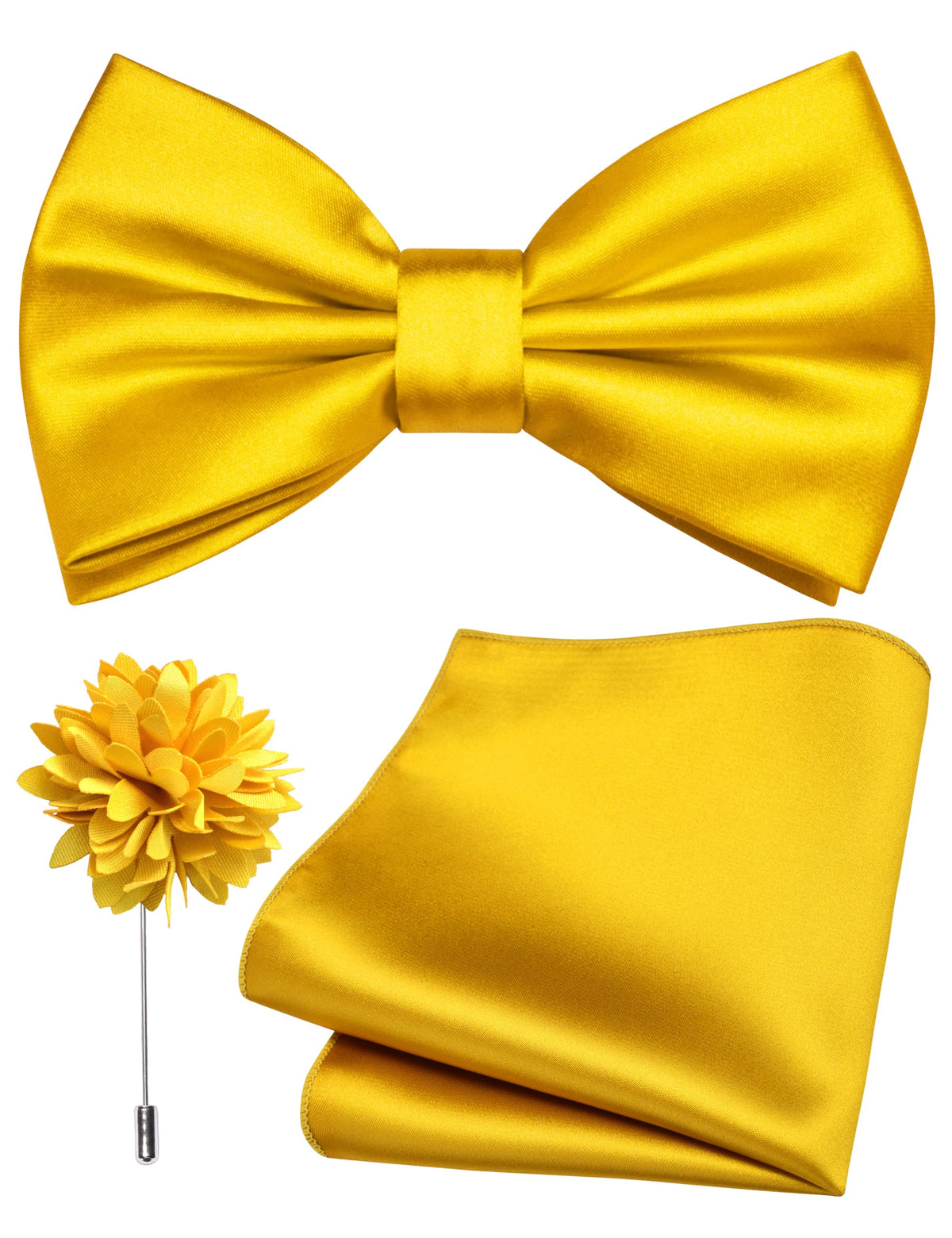 Branduce Solid Color Pre-tied Bow Tie and Pocket Square Lapel Pin Set for Men