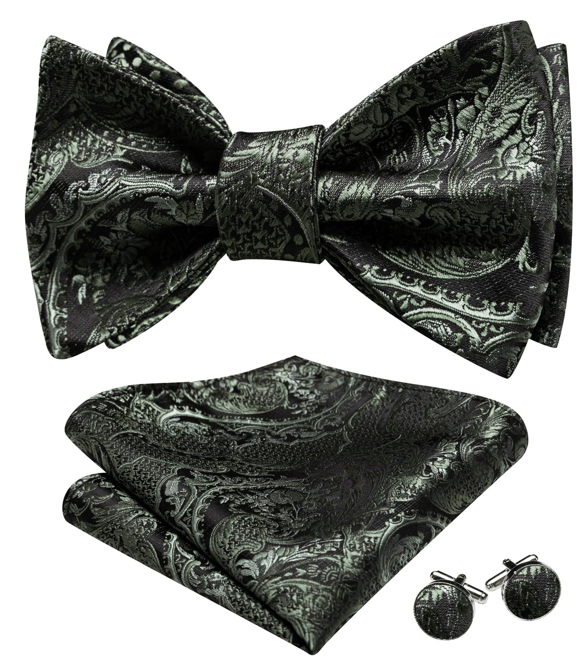 YOHOWA Bow Ties for Men Paisley Self Tie Bowtie Pocket Square Cufflinks Set