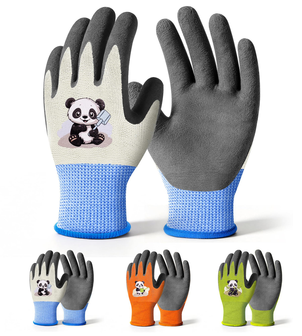 Mr. Panda 3 Pairs Skin-Friendly kids gardening gloves for Age 5-7, Rubber Coated childrens garden gloves, toddler work gloves, XXS