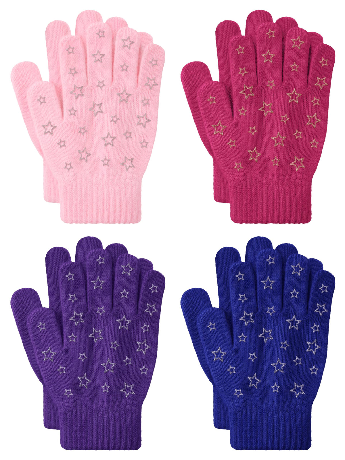 4 Pairs Kids Winter Gloves Gripper Magic Glove for Boys Girls 6-12 Years
