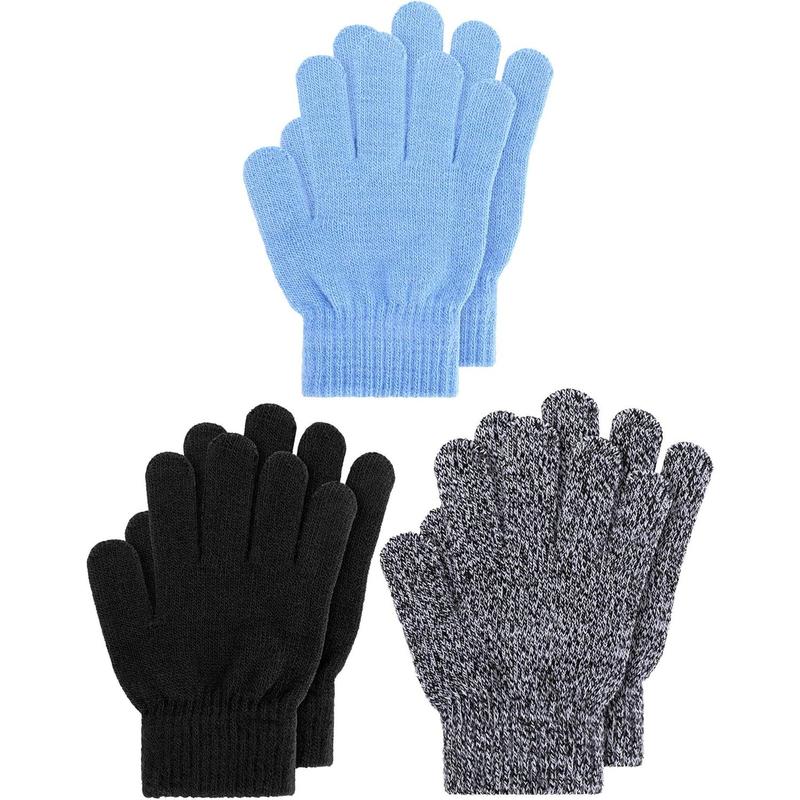 P-GCS019 3 Pairs Kids Winter Knit Gloves Stretchy Full Finger Fluffy Mittens for Toddler Boys Girls 1-11 Years