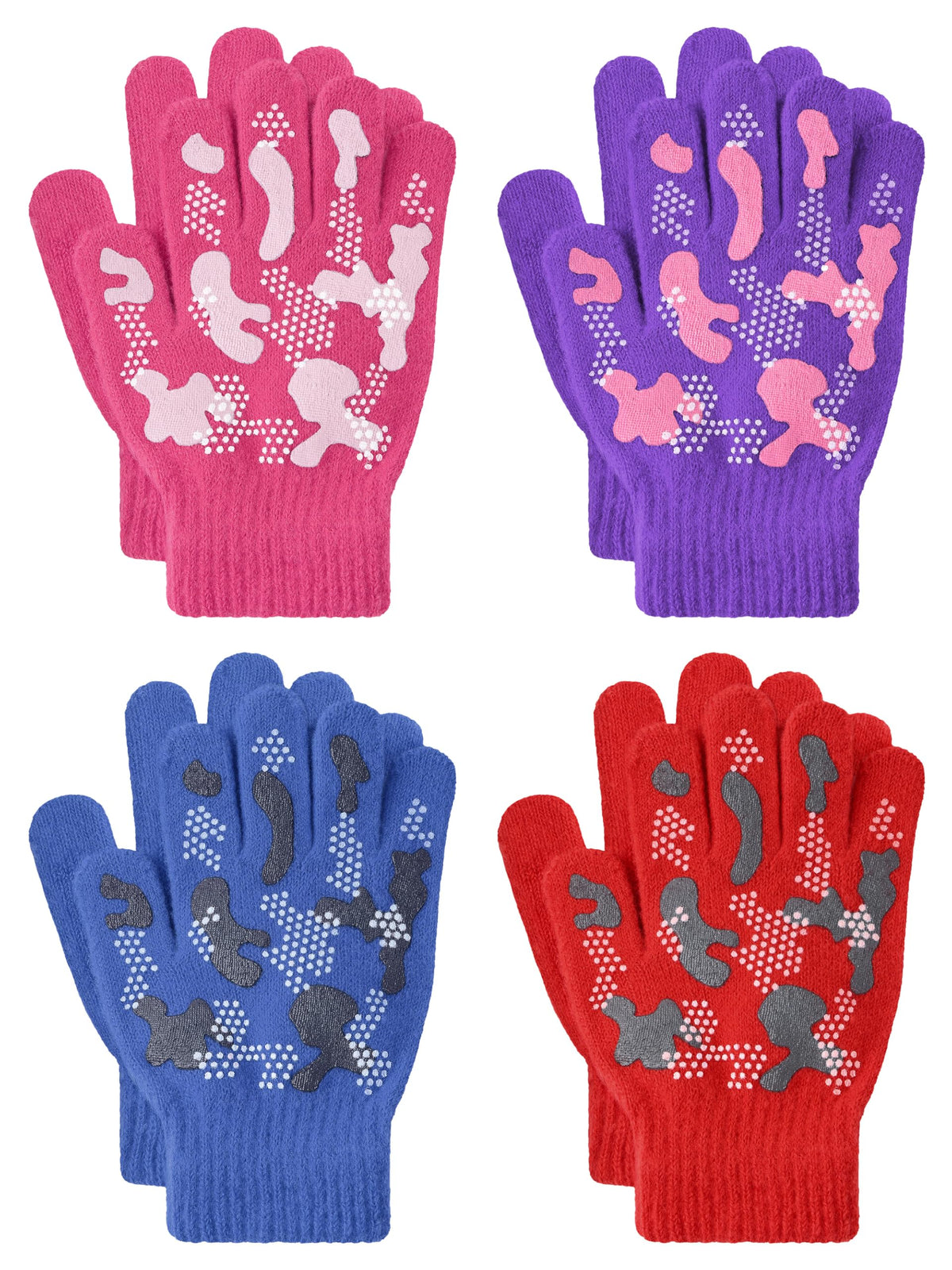 4 Pairs Kids Winter Gloves Gripper Magic Glove for Boys Girls 6-12 Years