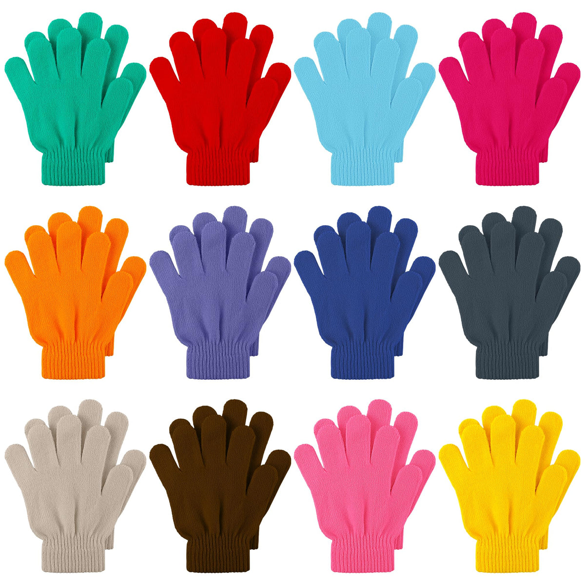 Cooraby 12 Pairs Kid's Winter Magic Gloves Children Stretchy Warm Magic Gloves Boys or Girls Knit Gloves for 6-12 Years