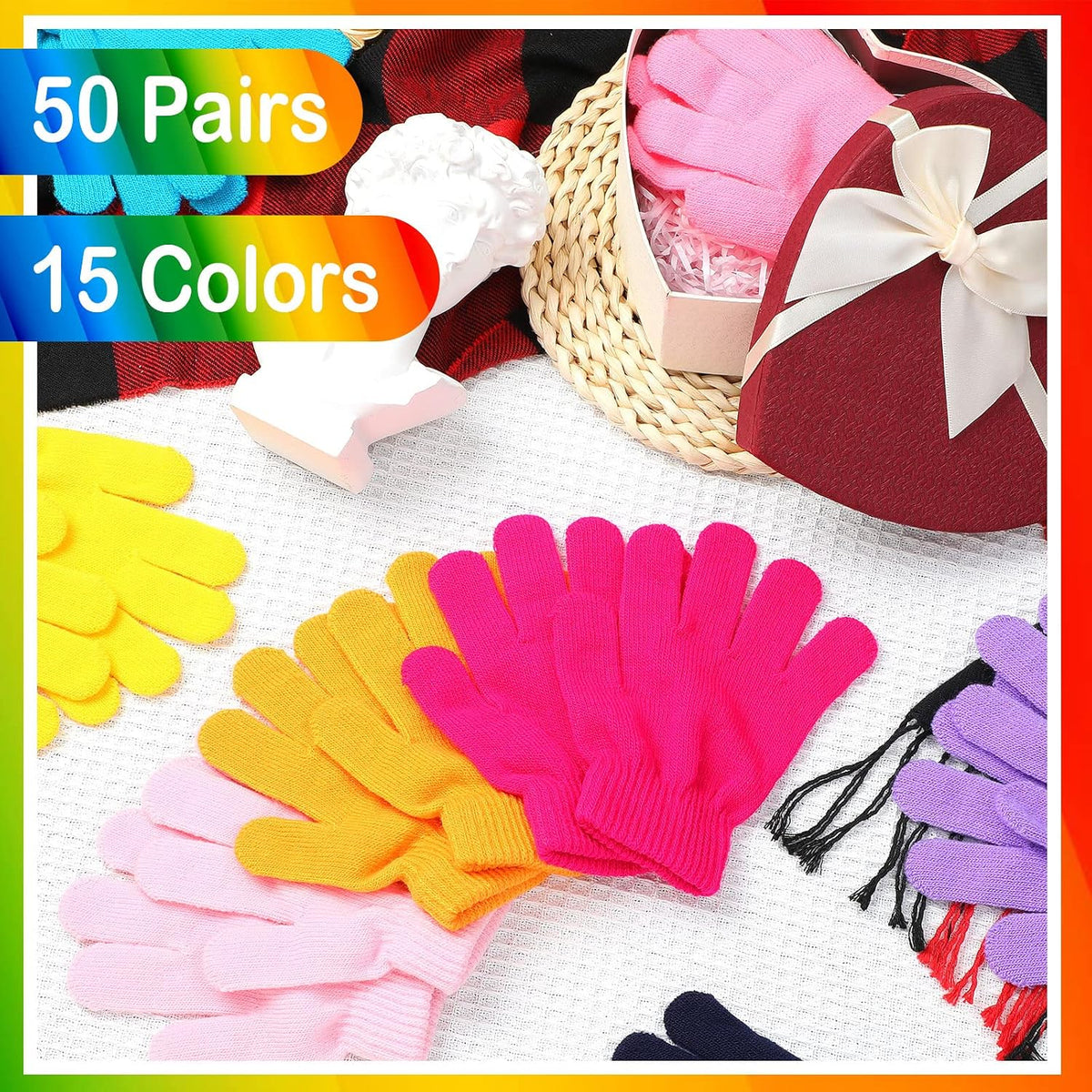 Handepo 50 Pairs Bulk Kids Gloves Winter