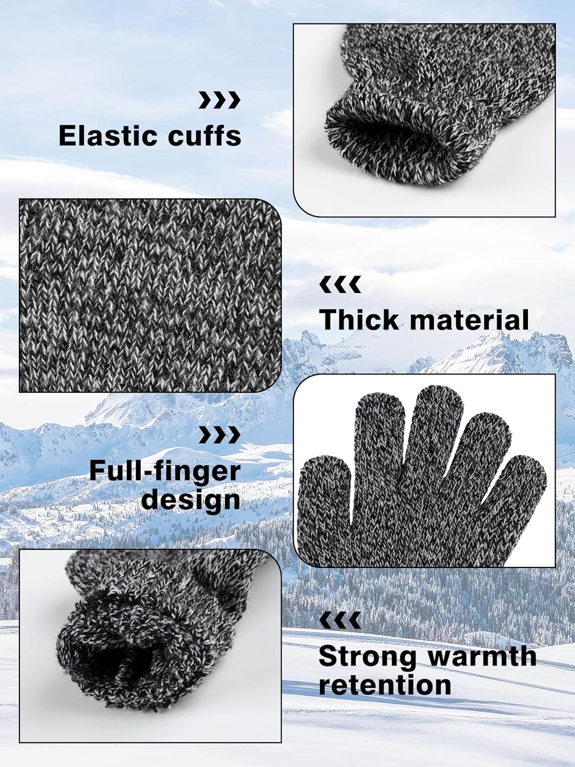 Cooraby 3 Pairs Kids Winter Gloves Thick Warm Toddler Gloves for Boys Girls