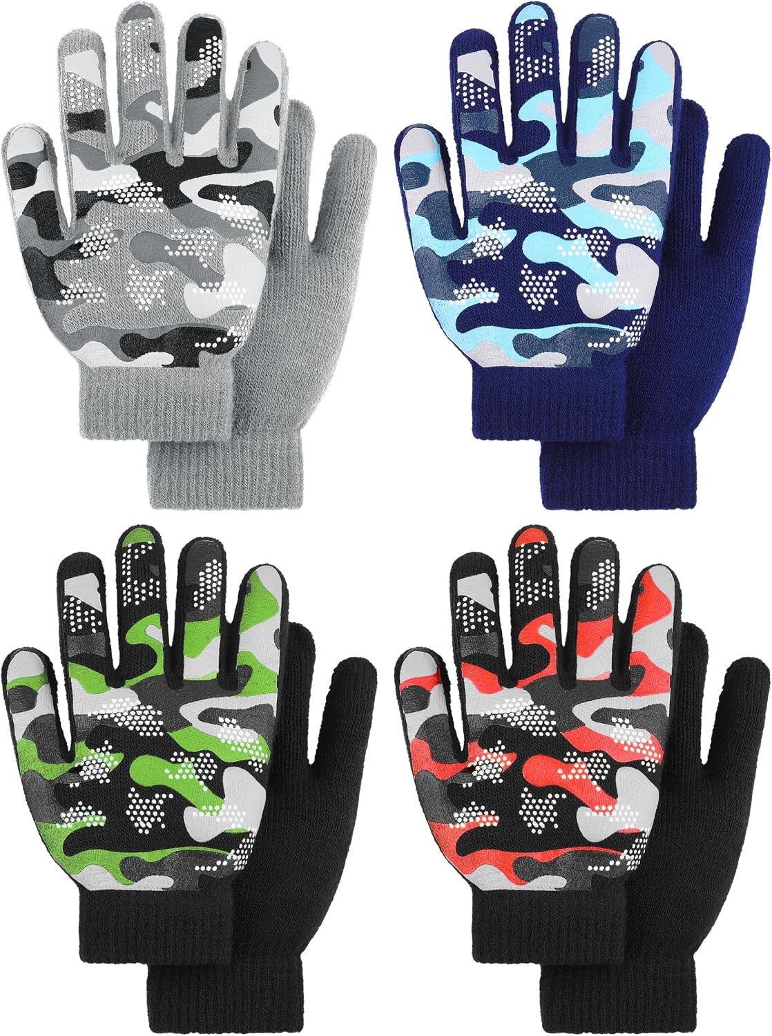 4 Pairs Kids Winter Gloves Gripper Magic Glove for Boys Girls 6-12 Years