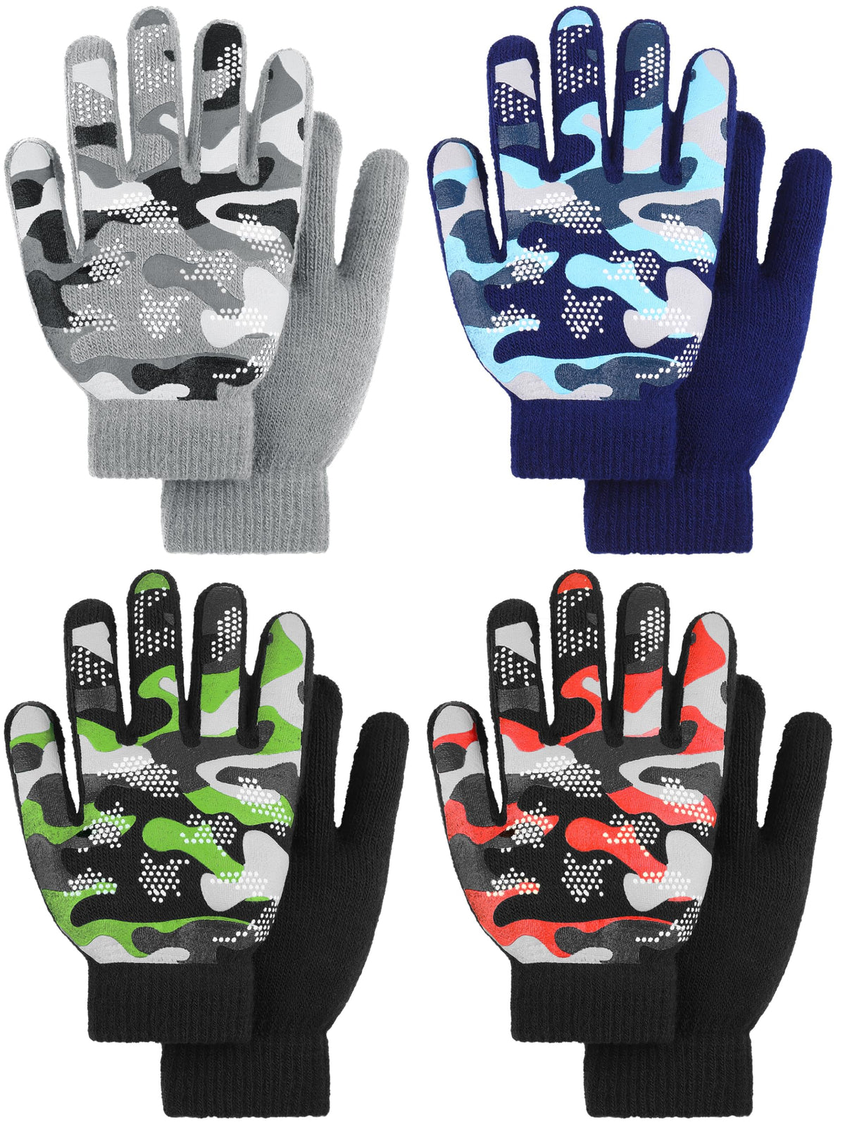 4 Pairs Kids Winter Gloves Gripper Magic Glove for Boys Girls 6-12 Years