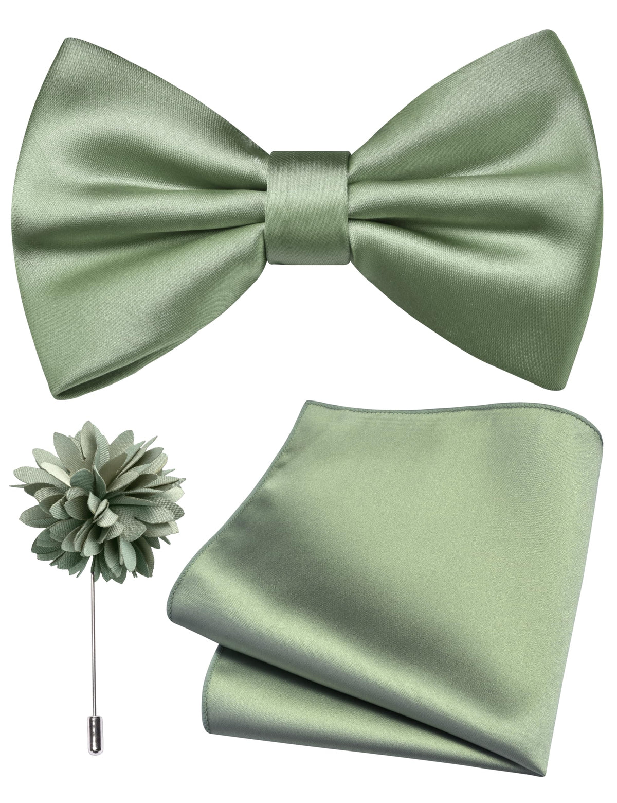 Branduce Solid Color Pre-tied Bow Tie and Pocket Square Lapel Pin Set for Men