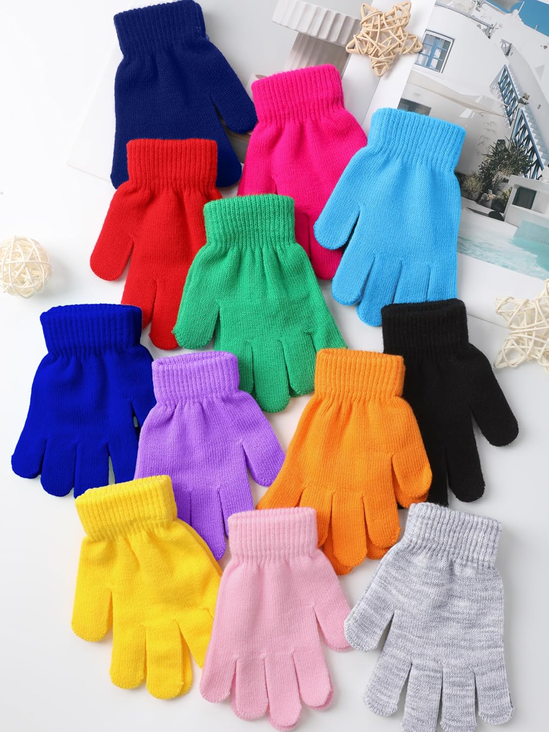 Glooarm 12 Pairs Kids Gloves Winter Toddler Full Finger Knit Gloves Bulk