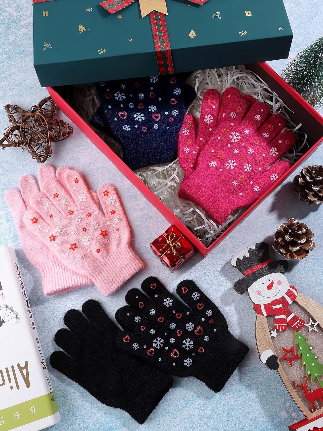 4 Pairs Kids Winter Gloves Gripper Magic Glove for Boys Girls 6-12 Years