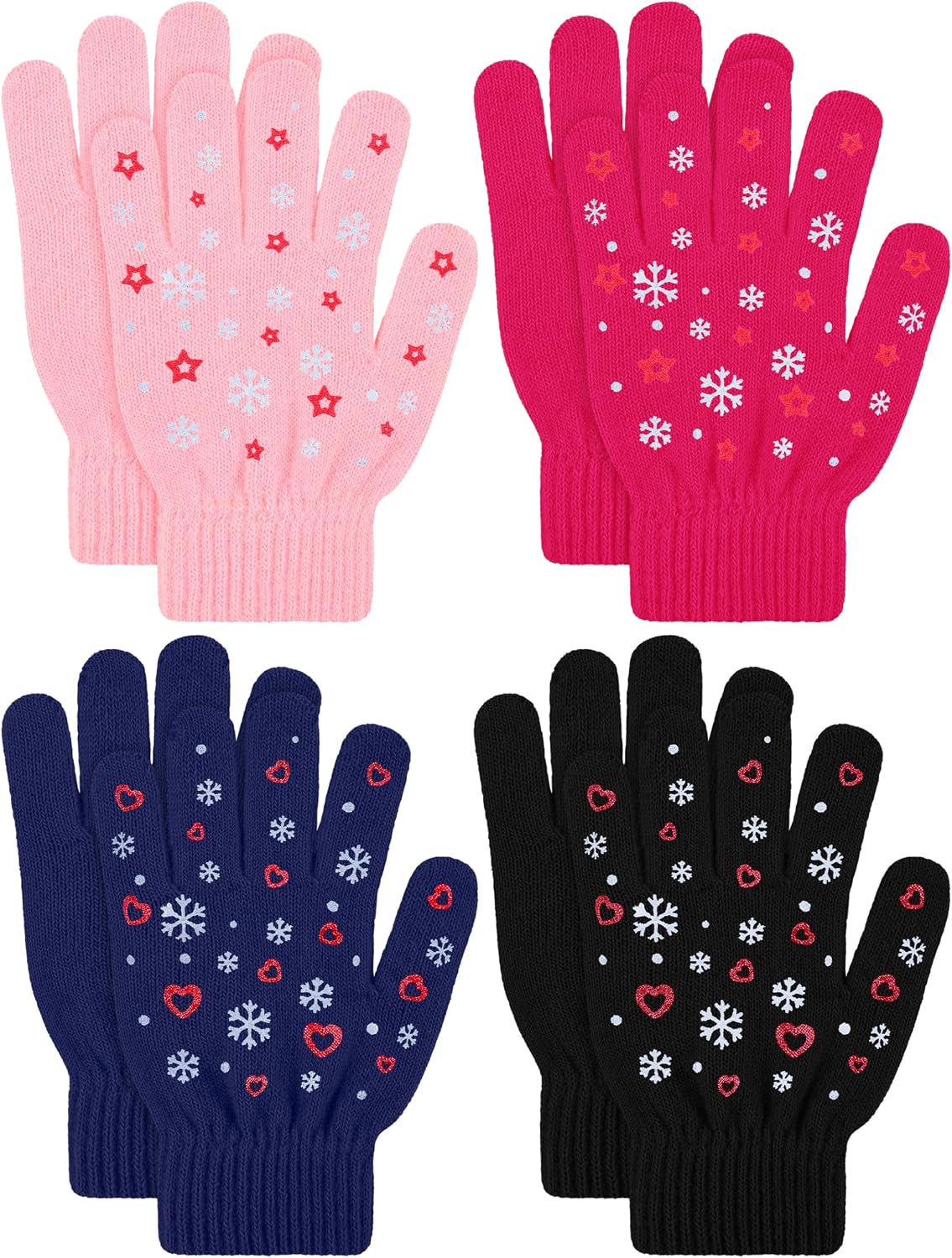 4 Pairs Kids Winter Gloves Gripper Magic Glove for Boys Girls 6-12 Years