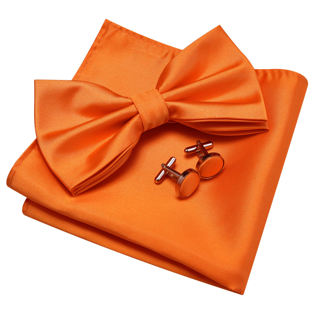 GUSLESON Mens Solid Color Double Fold Pre-tied Bow Tie and Pocket Square Cufflink Set with Gift Box