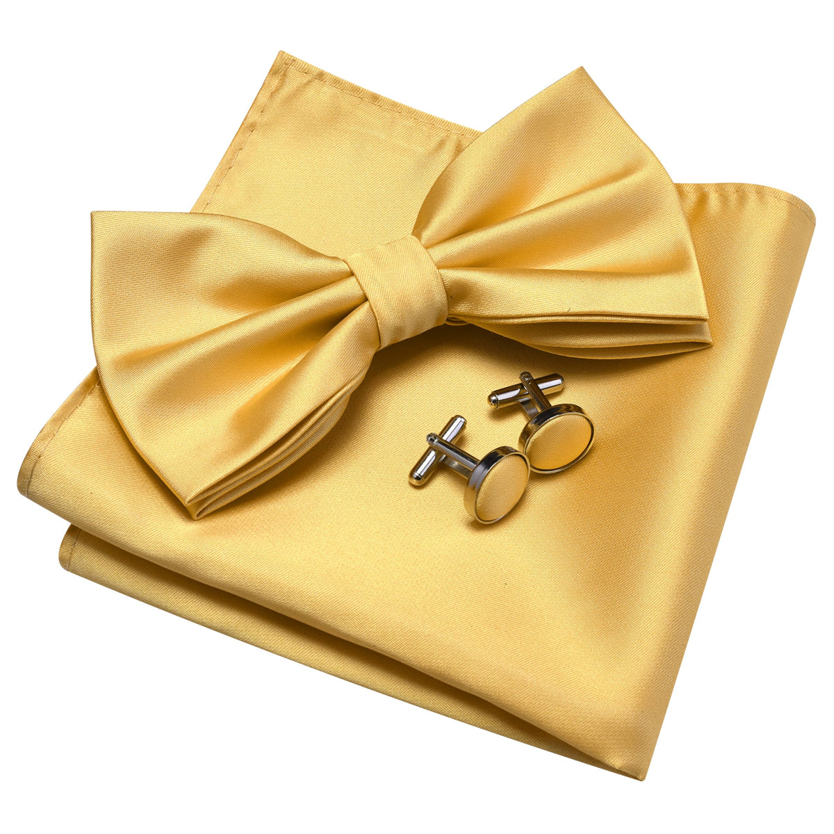 GUSLESON Mens Solid Color Double Fold Pre-tied Bow Tie and Pocket Square Cufflink Set with Gift Box