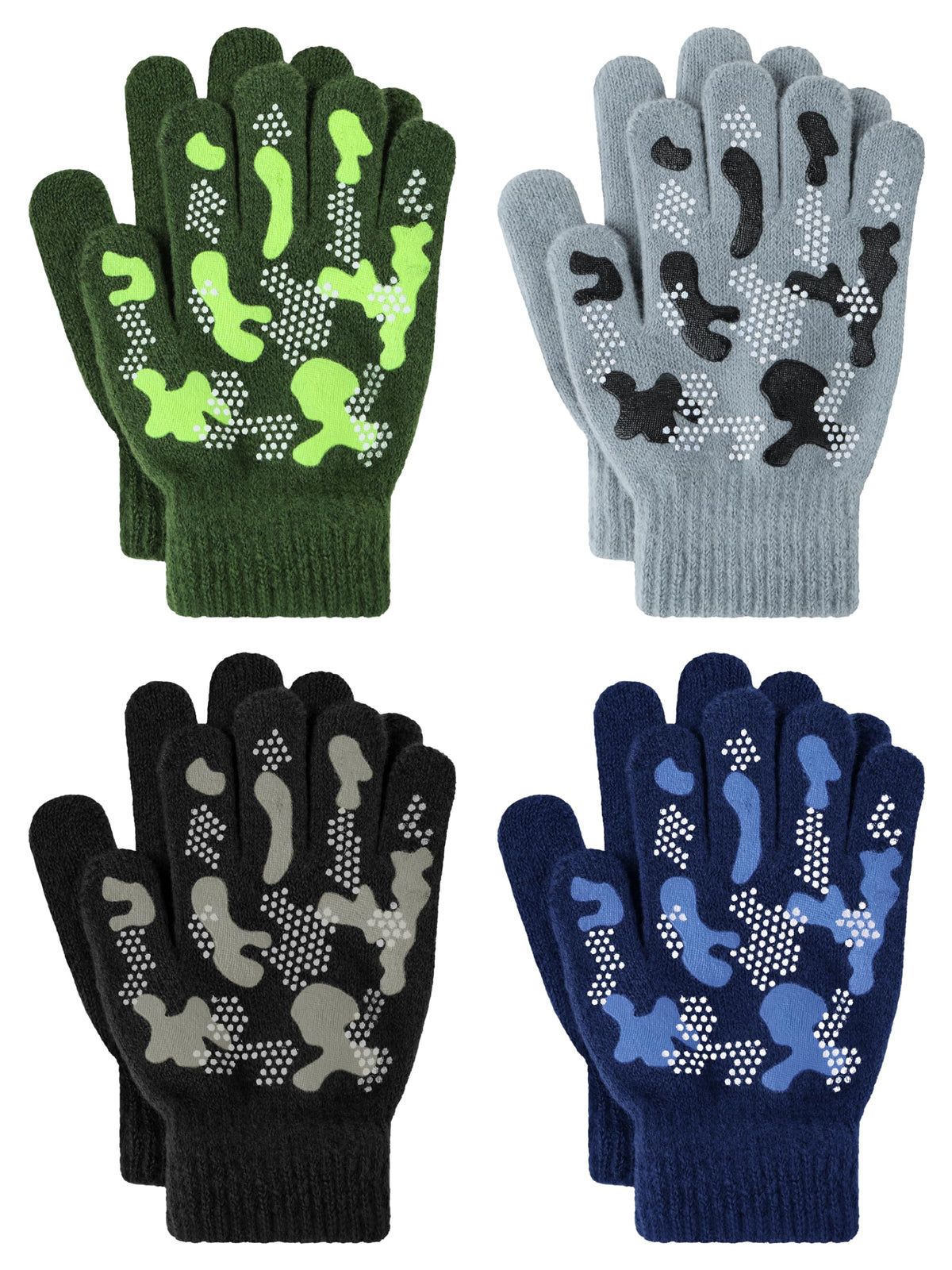 4 Pairs Kids Winter Gloves Gripper Magic Glove for Boys Girls 6-12 Years