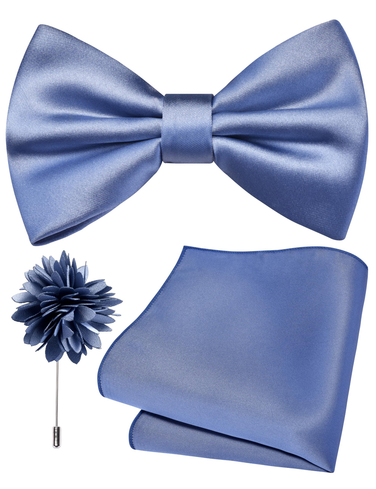 Branduce Solid Color Pre-tied Bow Tie and Pocket Square Lapel Pin Set for Men