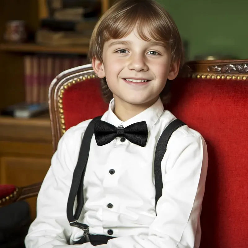 Kids' Black Bow Pre-tied Polyester Satin Bowtie - Double-Layer Unisex Neckwear with Adjustable Strap for Boys, Weddings, Christmas, Birthday, Sports, Graphic Casual Daily Use