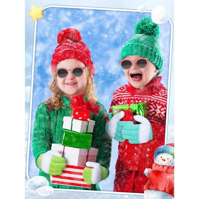 P-GCS019 3 Pairs Kids Winter Knit Gloves Stretchy Full Finger Fluffy Mittens for Toddler Boys Girls 1-11 Years