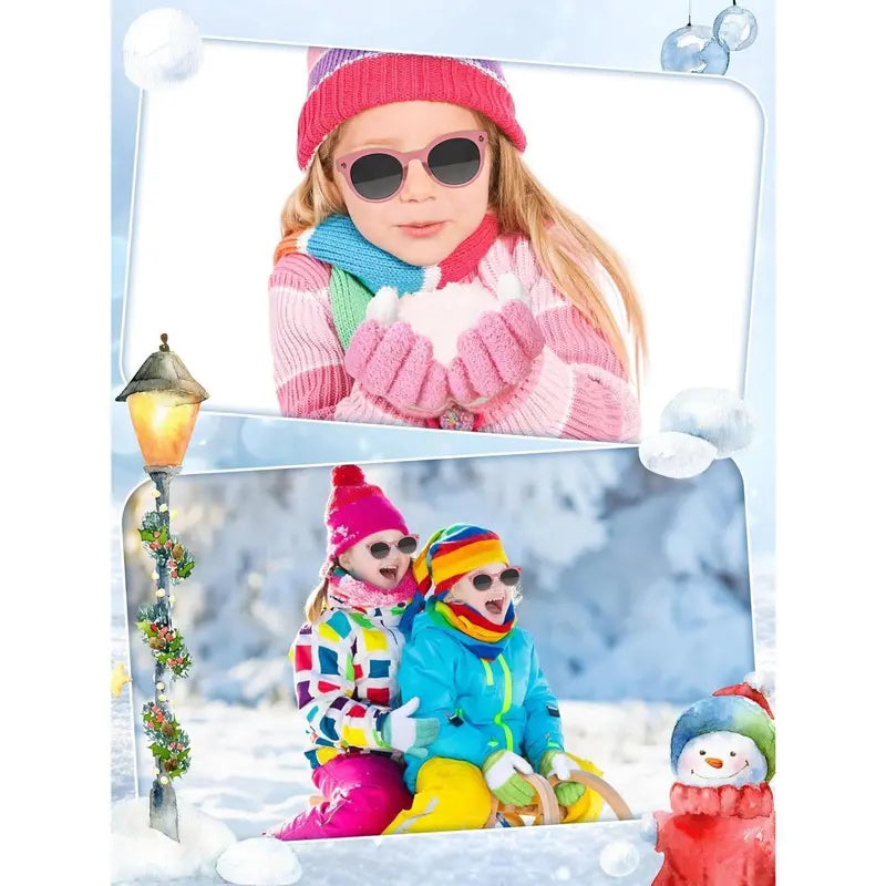 P-GCS019 3 Pairs Kids Winter Knit Gloves Stretchy Full Finger Fluffy Mittens for Toddler Boys Girls 1-11 Years