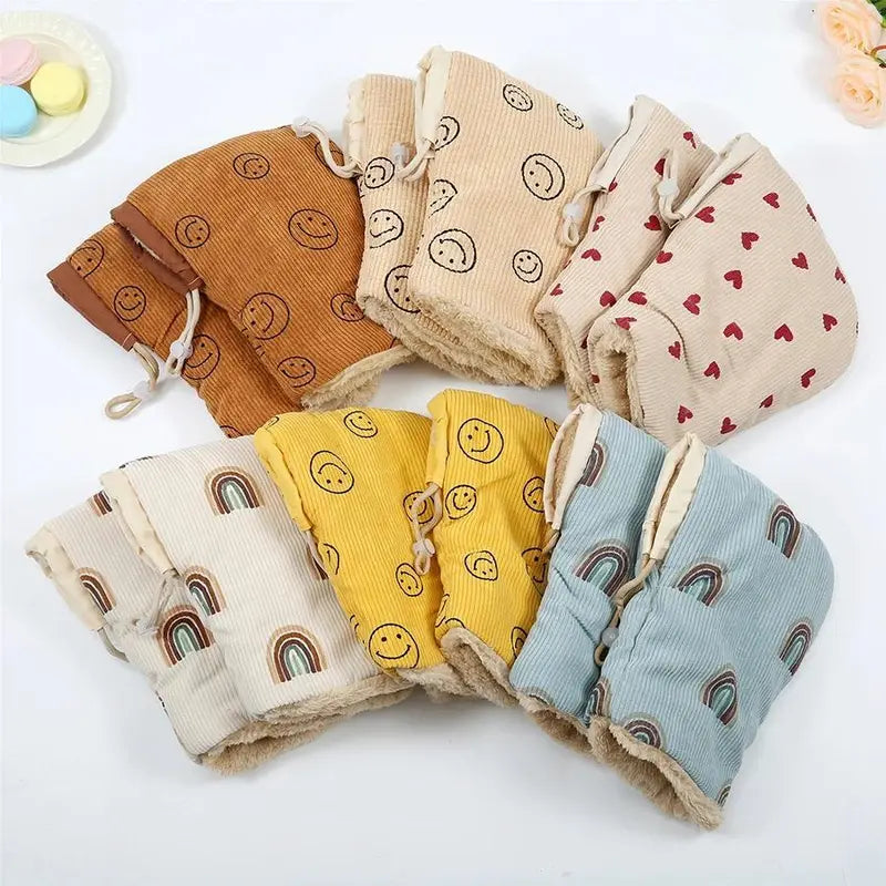Children's Winter Bicycle Gloves - Cartoon Print, Mixed Textile, Artificial Leather, Warm Hands Warmer, Single Pair for Scooter & Outdoor Sports Protection