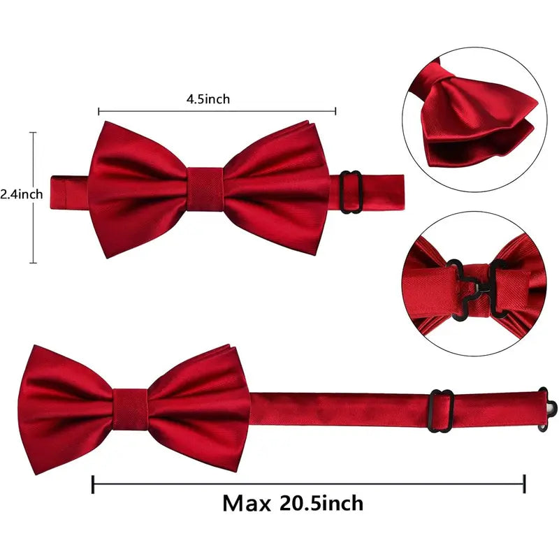 Men's Pre-tied Adjustable Bow Tie - Solid Bow Design, Bowknot, Approx 4.7", Classic Cut, Polyester Silk, Formal Tuxedo Accessory