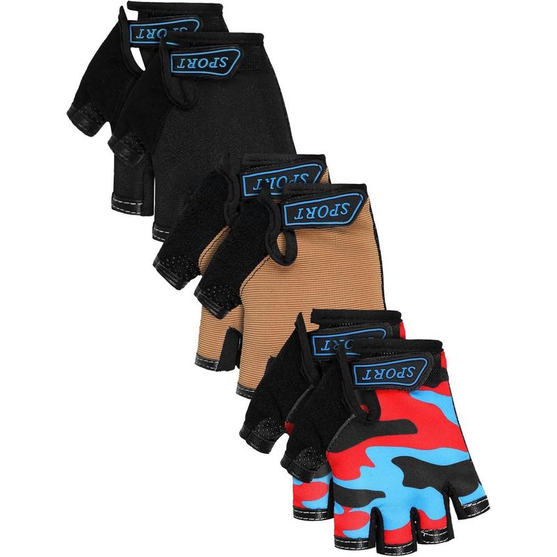 F-HBL14 3 Pairs Kids Bike Gloves Kids Half Finger Fingerless Workout Gloves Non-Slip Gel for Bike Motorcycle