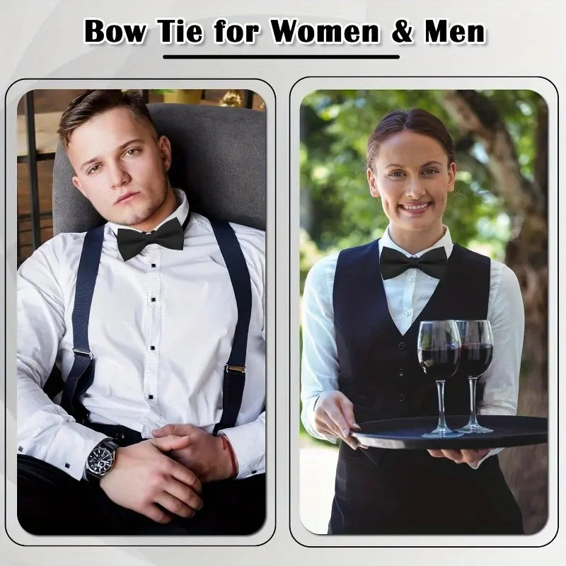 2pcs Formal Tuxedo Black Bow Tie, Adjustable Bow Tie for Suit Uniform