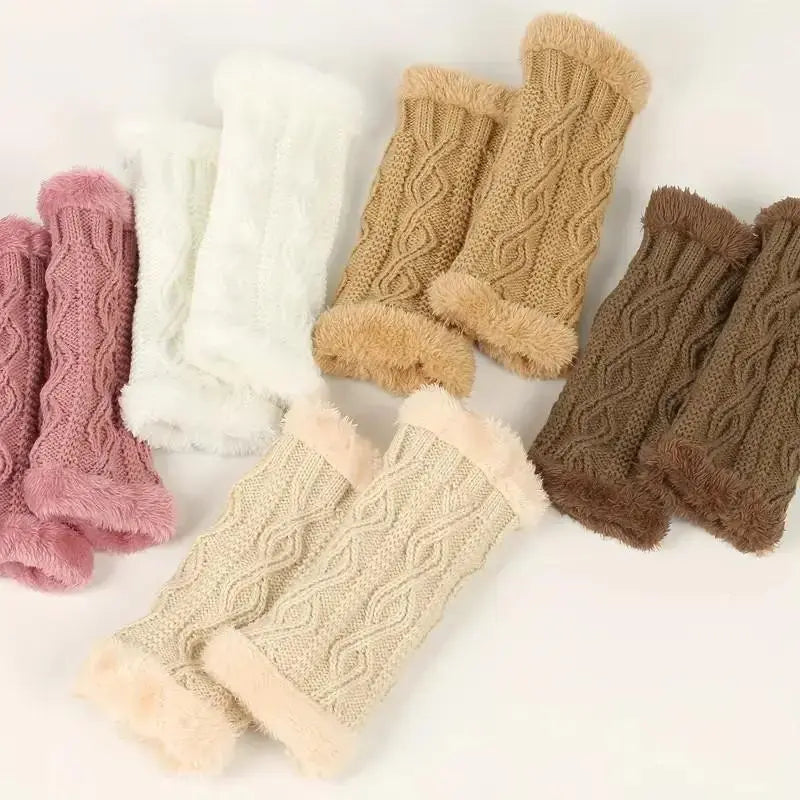 Thickened Fleece Gloves, Rhombus Short Knit Fingerless Mitts, Winter Fall Warm Gloves, Christmas Gift for Boys Girls
