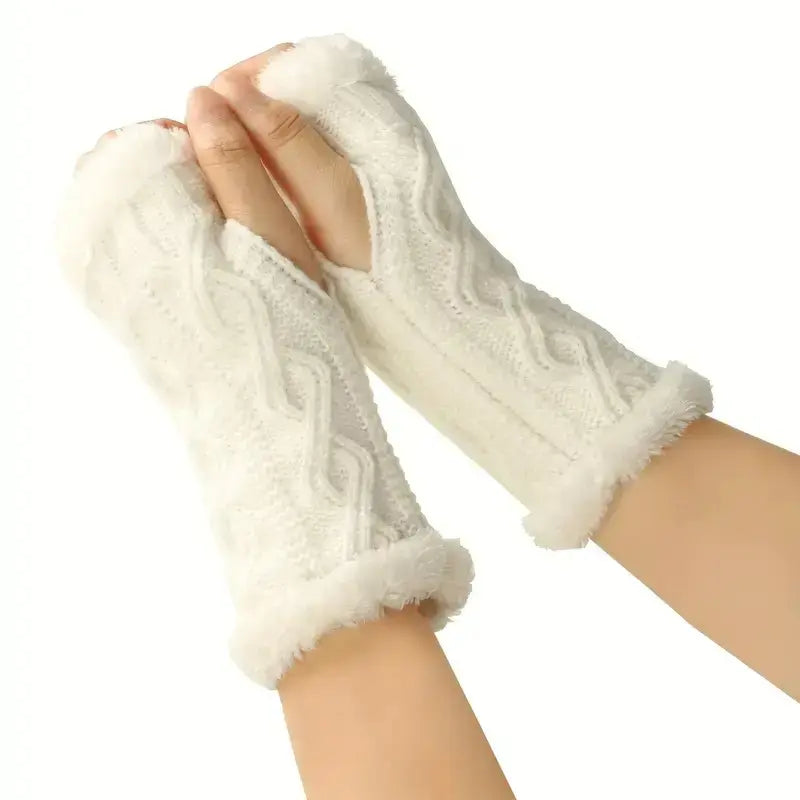 Thickened Fleece Lined Gloves, Short Knitted Fingerless Mitts, Warm Winter Accessories for Boys & Girls, Junior, Perfect Christmas Gift