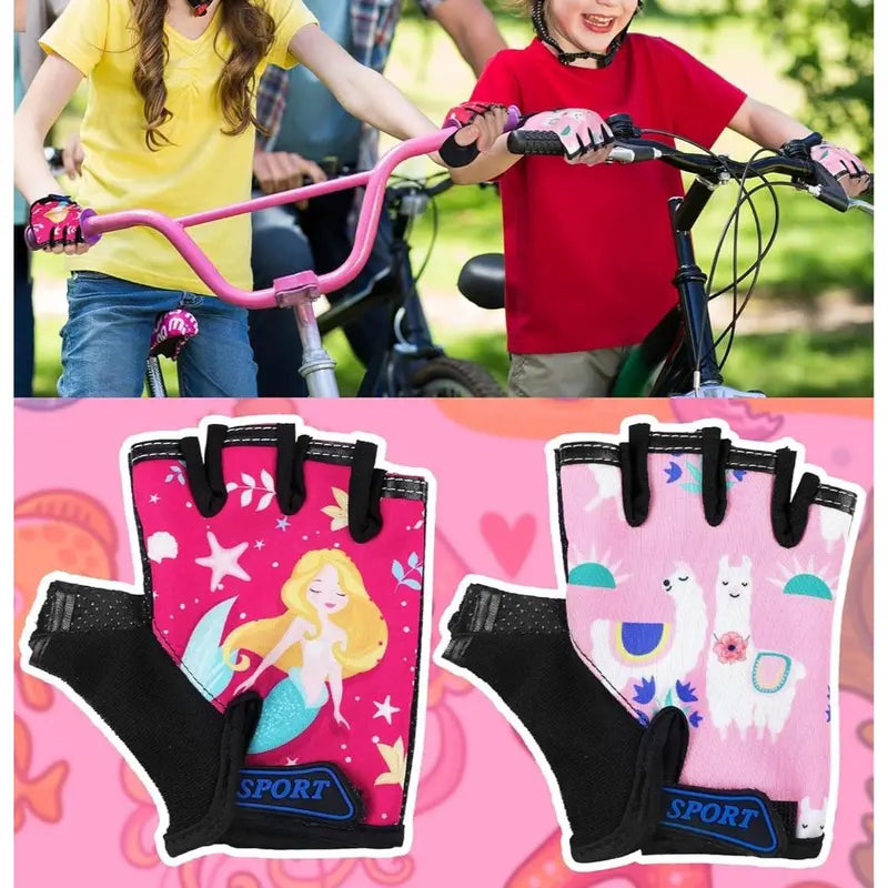 F-HBL14 3 Pairs Kids Bike Gloves Kids Half Finger Fingerless Workout Gloves Non-Slip Gel for Bike Motorcycle