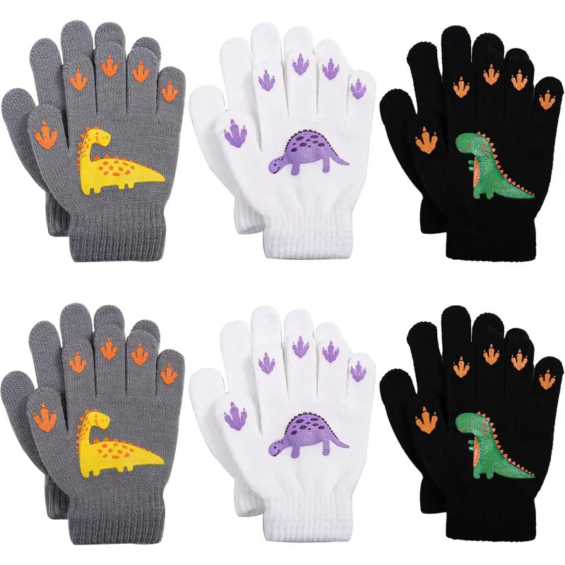 X-GLV02 6 Pairs Kids Warm Magic Gloves Winter Stretchy Knit Gloves for Boys Girls