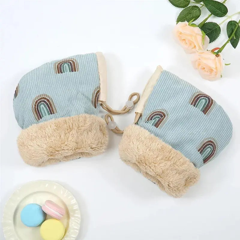 Children's Winter Bicycle Gloves - Cartoon Print, Mixed Textile, Artificial Leather, Warm Hands Warmer, Single Pair for Scooter & Outdoor Sports Protection