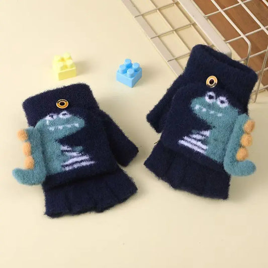 Boys' Dinosaur Pattern Winter Gloves, Dinosaur Theme, Nylon Material, Buckle Design, Lightweight & Warm, Perfect for Daily Play & New Year Celebrations