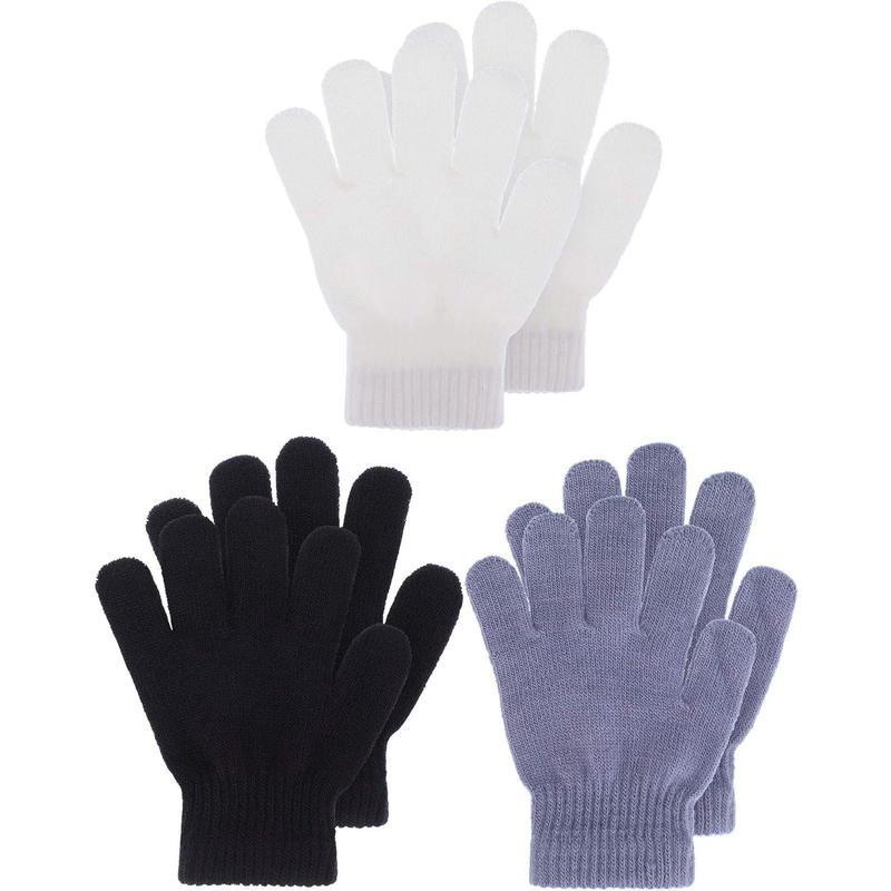 P-GCS019   3 Pairs Kids Winter Knit Gloves Stretchy Full Finger Fluffy Mittens for Toddler Boys Girls 1-11 Years