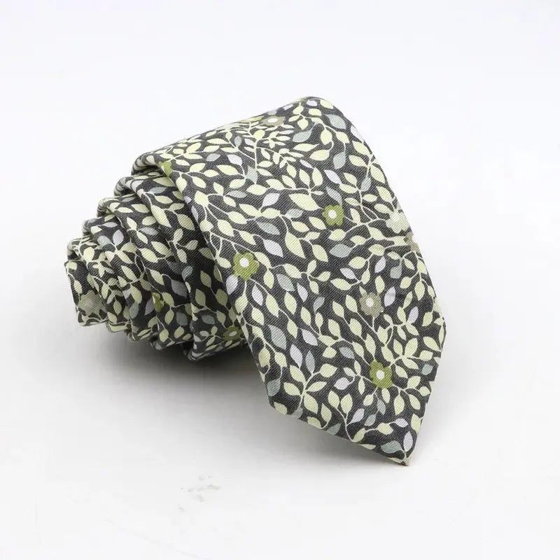 Men's Skinny Floral Cotton Necktie - Classic Print Adult Male Clothing Accessory for Weddings, Casual Suit Outfits