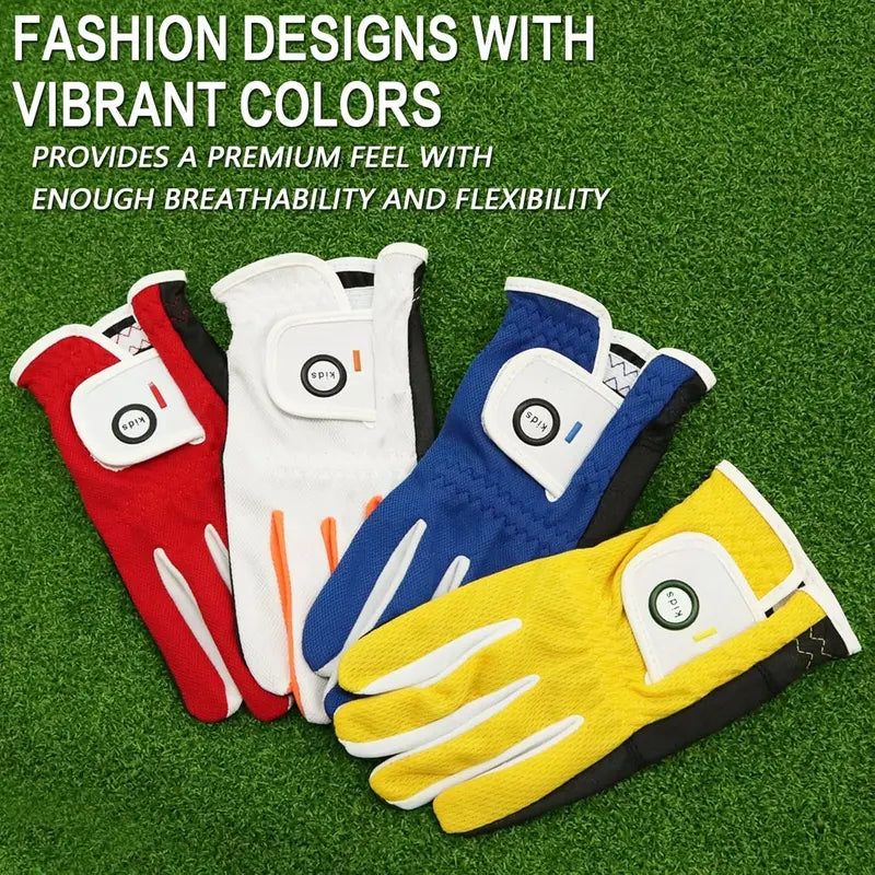 Kids' Unisex Patterned Dura-Feel Golf Gloves 2-Pack - 100% Faux Leather Palm, Lightweight Quick-Drying Microfiber, All-Weather Grip, All-Seasons Flexible Moisture-Wicking, Left/Right Hand Options, S-XL for 4-11 Yrs/5-6 Yrs Young Golfers, Imported Gift