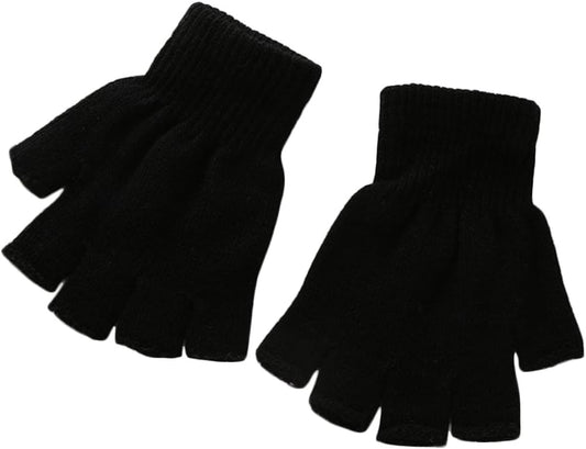 X&F Boys' and Girls' Solid Knitted Half Finger Mittens Typing Gloves, Small
