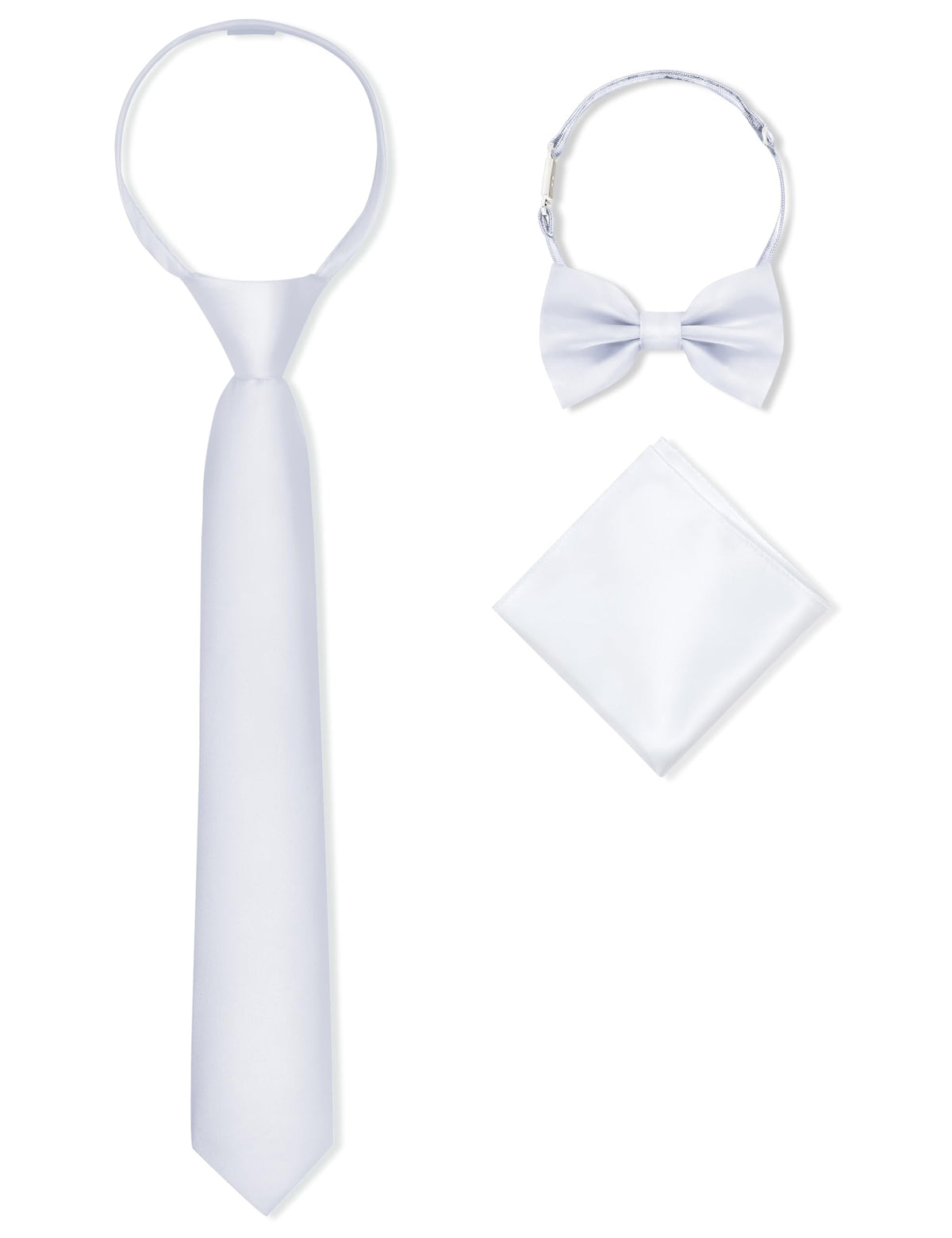 Boys Pre-tied Zipper Tie Elastic Strap Bowtie and Pocket Square 3-piece For Age 1-16 Years With Gift Box