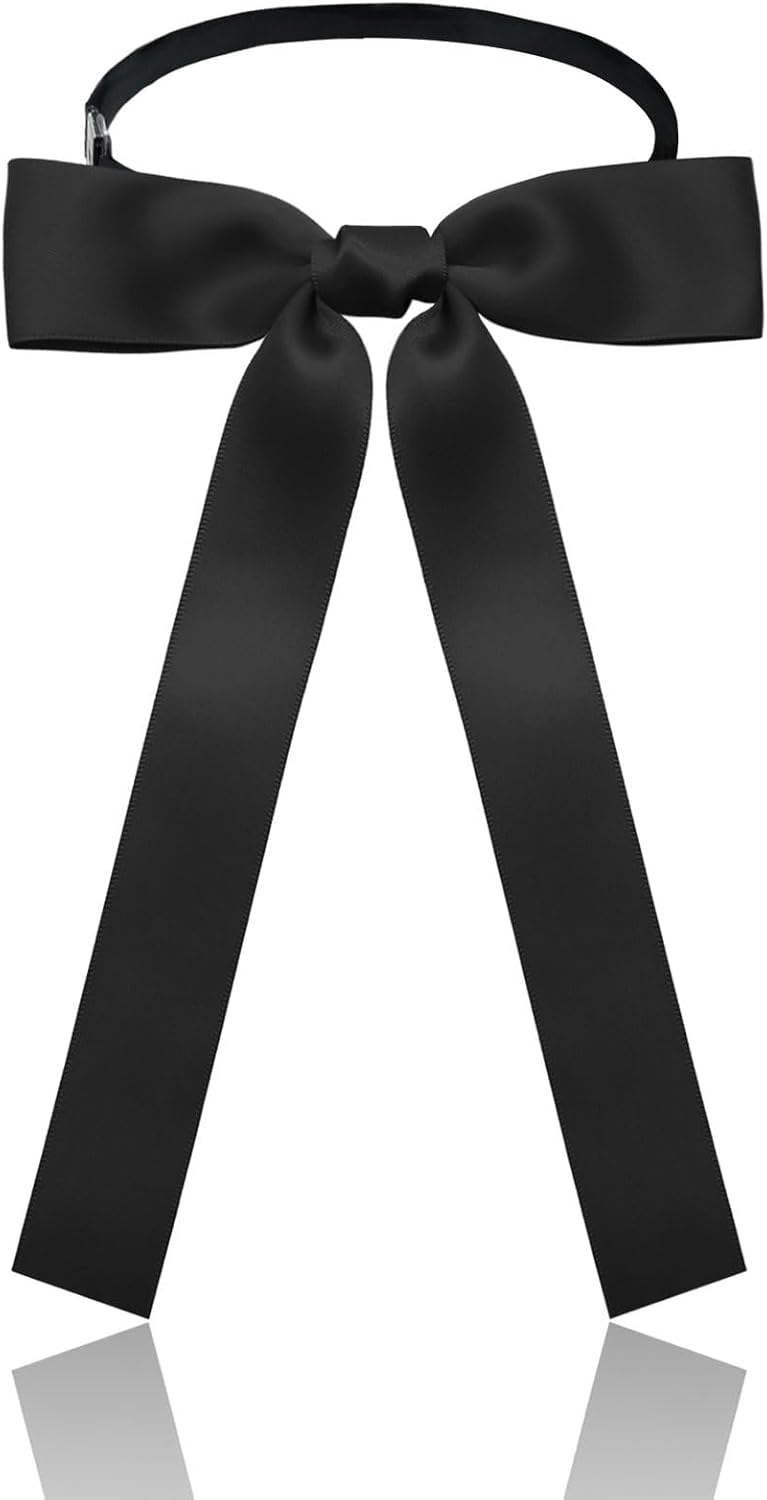 Luckyvestir Western Bow Ties for Men Women, Black/Red Colonel Satin Ribbon String Bow Tie for Costume Uniform