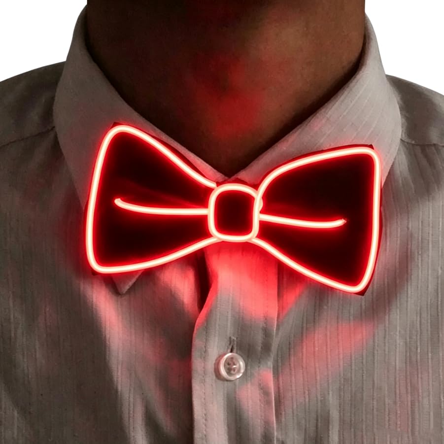 TINAYAUE Light Up Tie, LED Neon Glowing Necktie Bow Ties for Men Women Glow in The Dark Halloween Party Festival Rave Costume