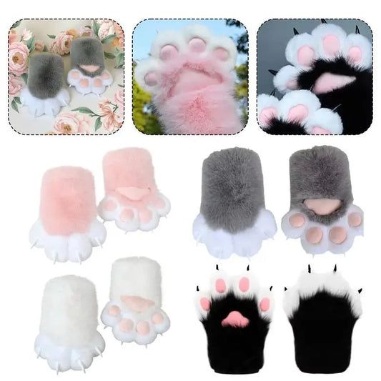 1Pair Cat Paw Plush Scratch Gloves with Paw Print, Built-in BB Whistle & Thick Pads - Winter Warm, Soft Furry Hand Muffs for Valentines Day, Multiple Colors Cosplay Gloves (Home Supplies Accessory)