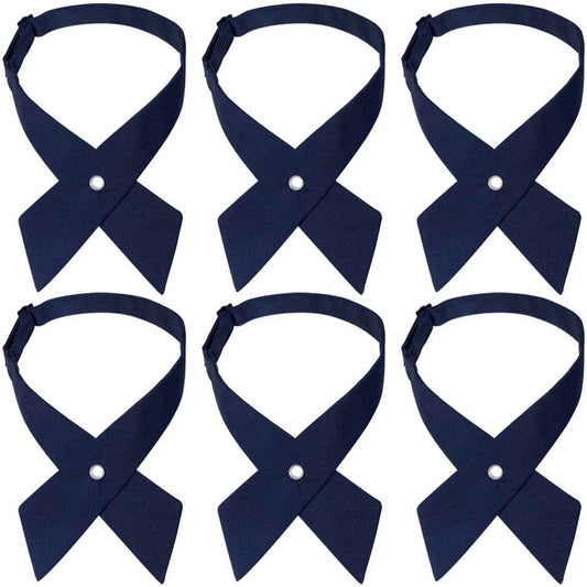 6 Pcs French Girls Uniform Tie Solid Color Cross Bowtie Adjustable Neck Tie School Uniform Cross Bow Tie for Men Women