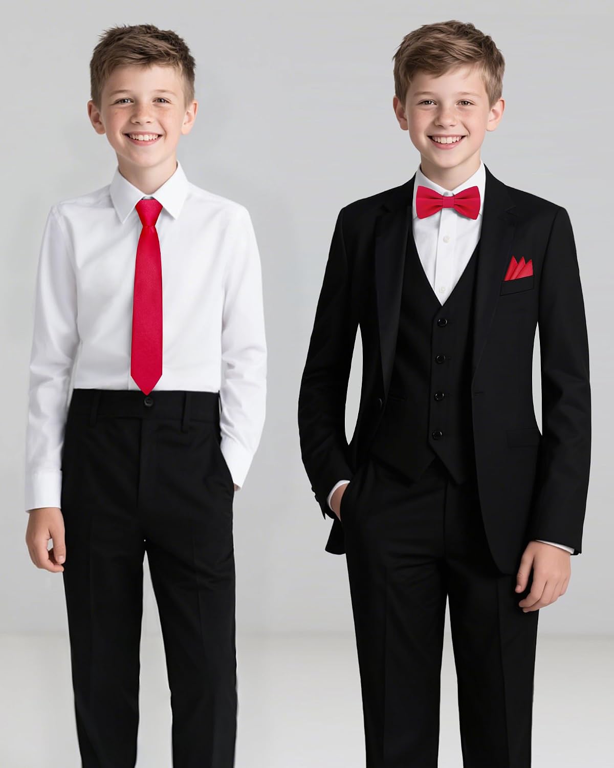 Pre-Tied Boys Set: Necktie, Bow Tie, Pocket Square | Adjustable Zipper Tie | Stain Formal Wear for Wedding Party
