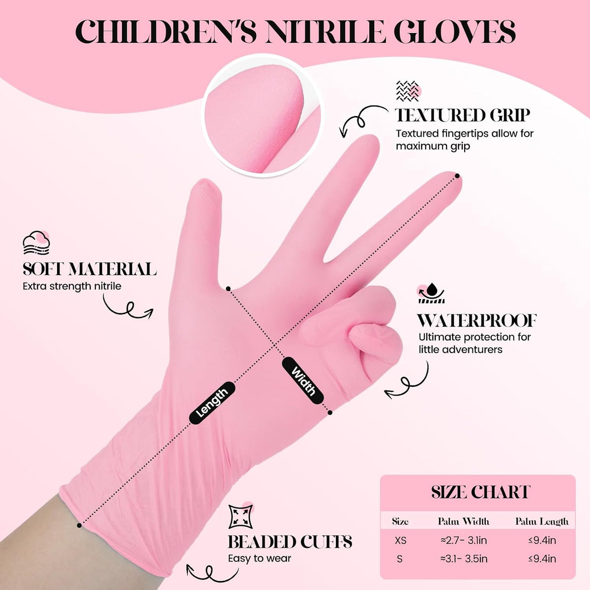 Kids Disposable Gloves, 5-Mil Safe Pink Nitrile, XS, 50Ct
