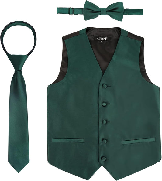 Alizeal Boys 3pcs Solid Bow Tie Necktie Suit Vest Set
